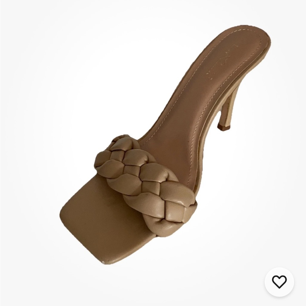 Lov Mark ❤️ Braided Strap Square Toe Ashley Mule Heeled Sandal Women’s Sz 8 Nude - Picture 3 of 13